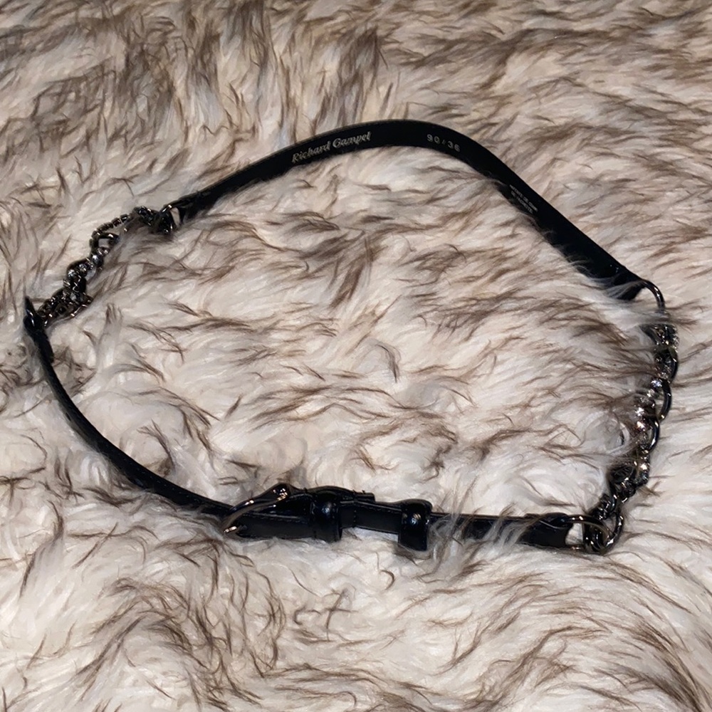 Vintage Richard Gampel Belt Black Leather black Silver Metal & Diamond Like Gems